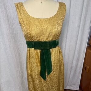 1960s EMPRIE WAIST METALLIC GOLD GOWN XS